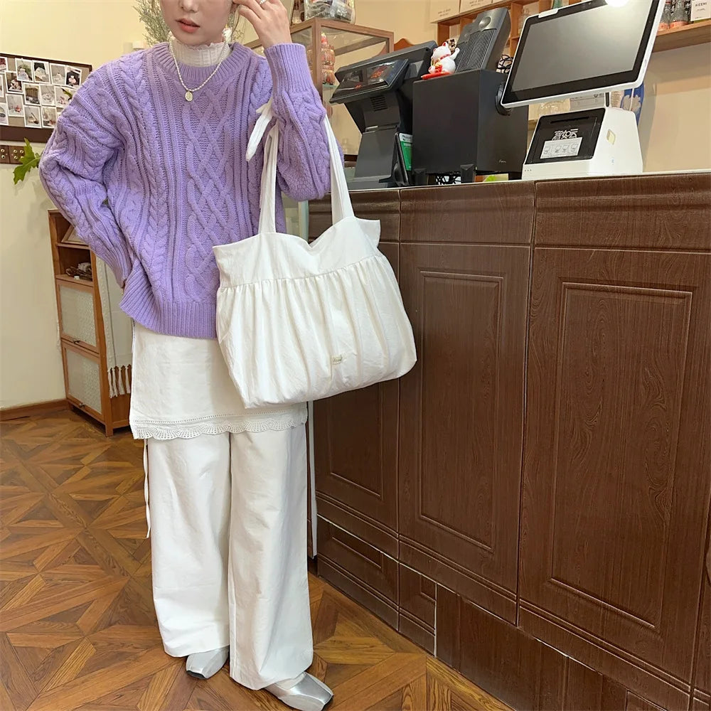 Casual Large Capacity Belted Canvas Tote Bag for Women
