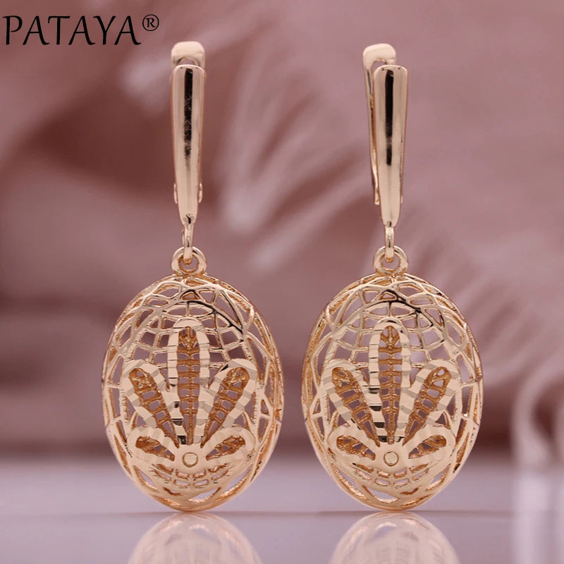 Rose Gold Hollow Leaf Dangle Earrings