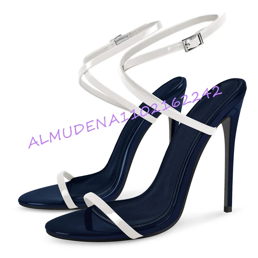 Two-Tone Patent Leather Stiletto Ankle Strap Sandals for Women