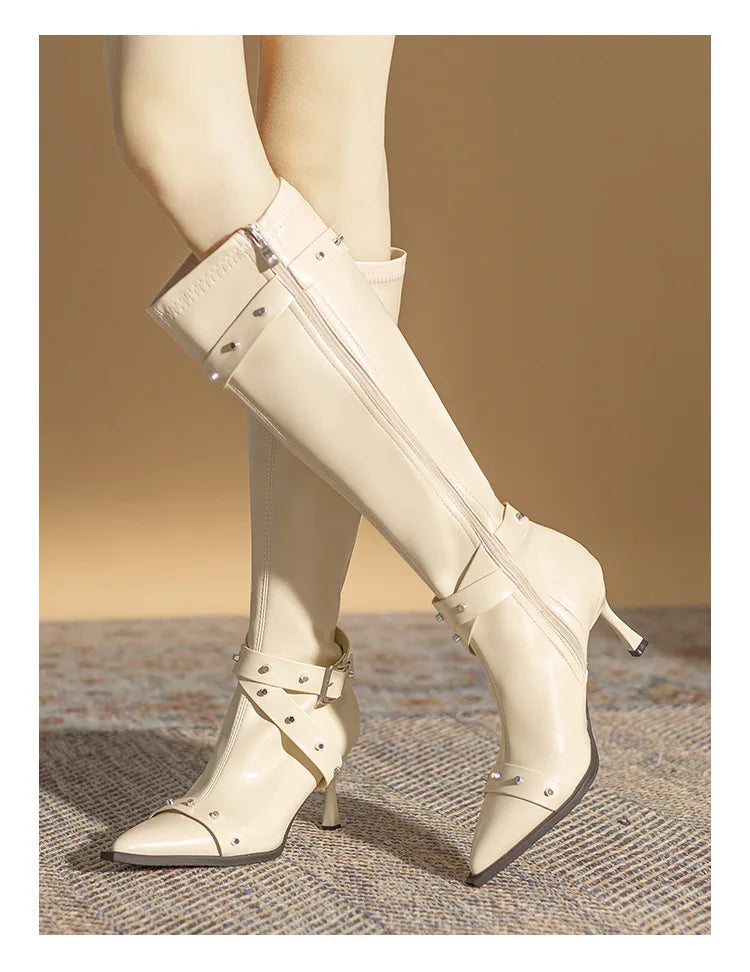 Black Mid Calf Stiletto Boots