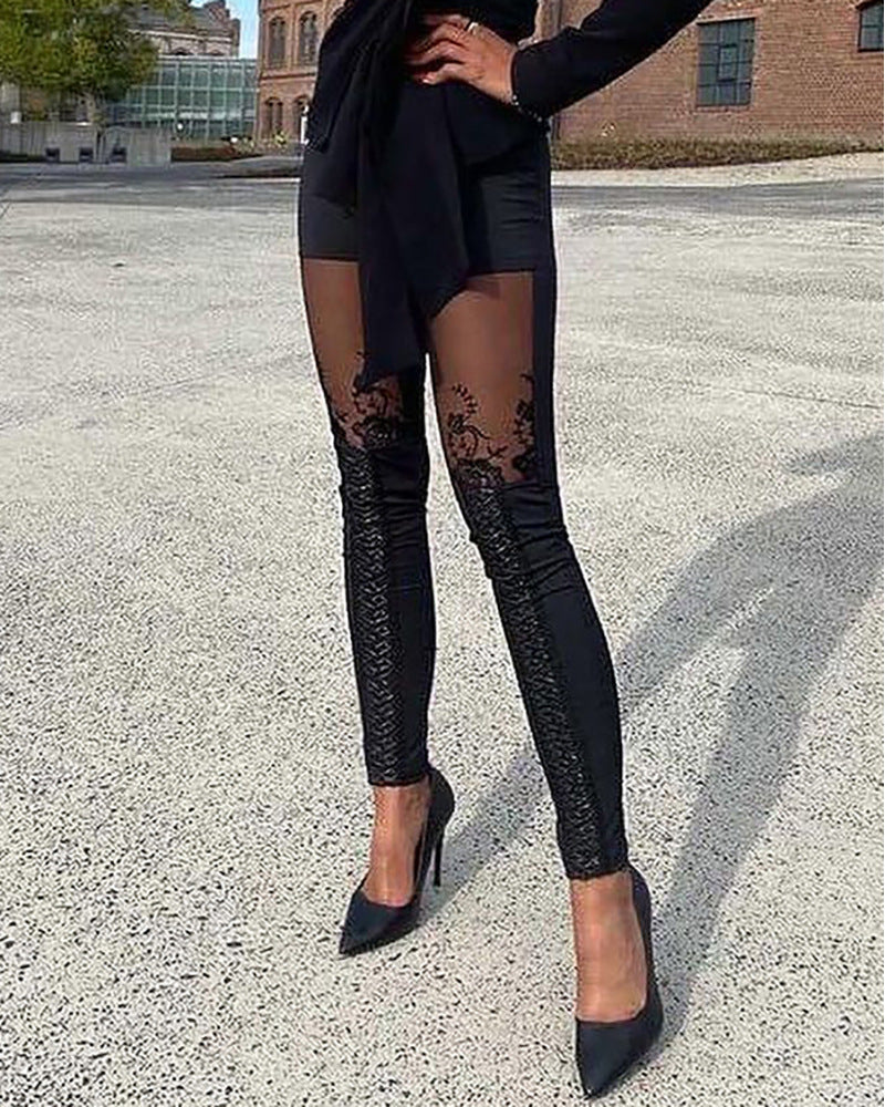 Sheer Mesh Lace Embroidery Patch Pants