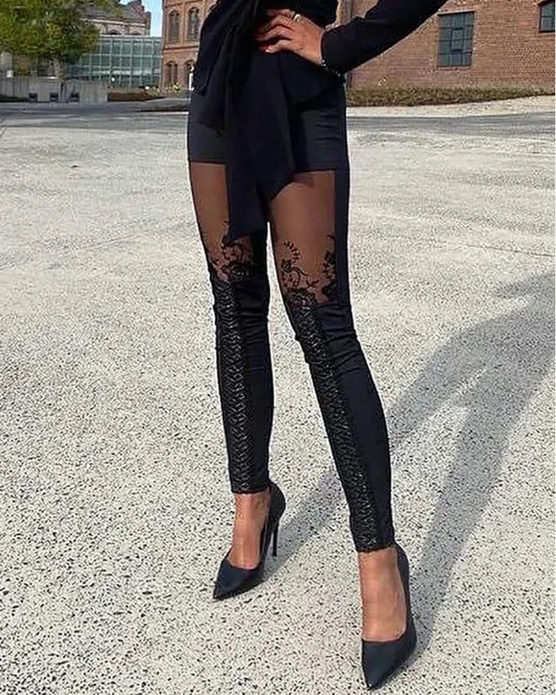 Sheer Mesh Lace Embroidery Patch Pants