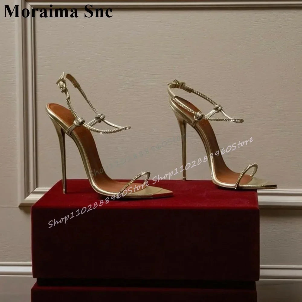 Open Toe High Heel Sandals With Crystal Ankle Strap For Women