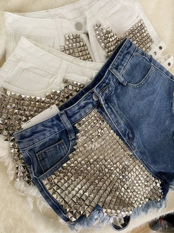 Relaxed Fit High Waisted Denim Shorts With Tassel Accents For Women