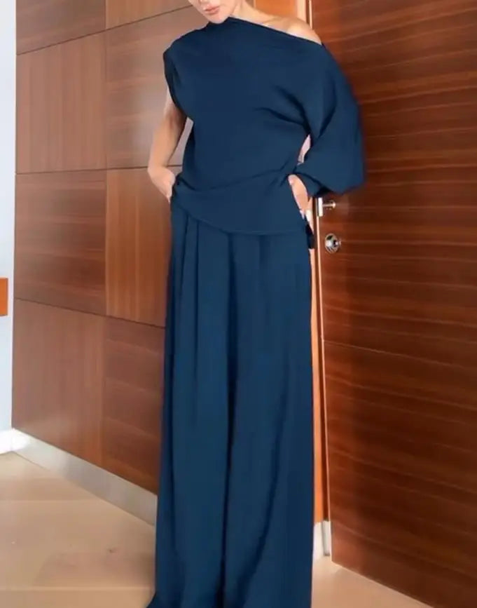 Chic Asymmetrical Skew Neck Two Piece Set For Women