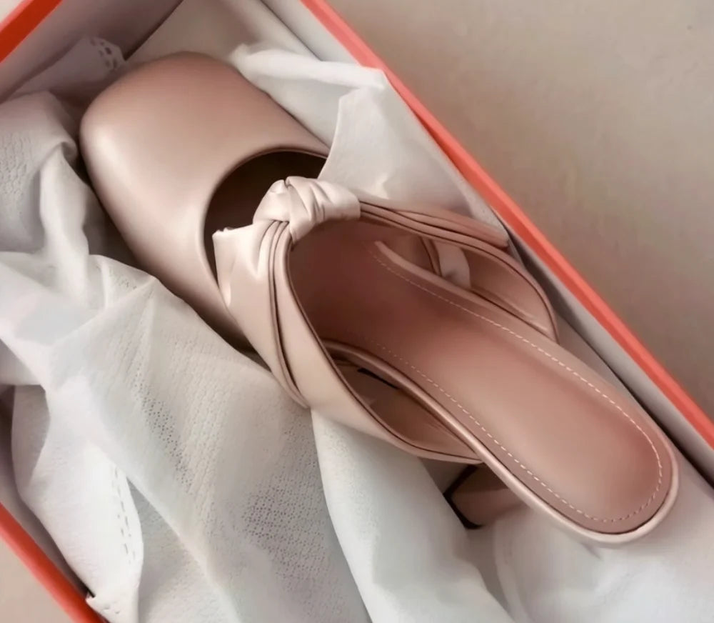 Square Toe Blush Pink Leather Mules