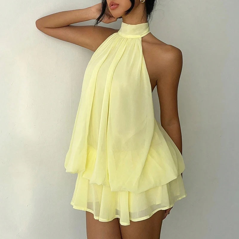 Chic Halter Neck Off Shoulder Backless Mini Dress For Women