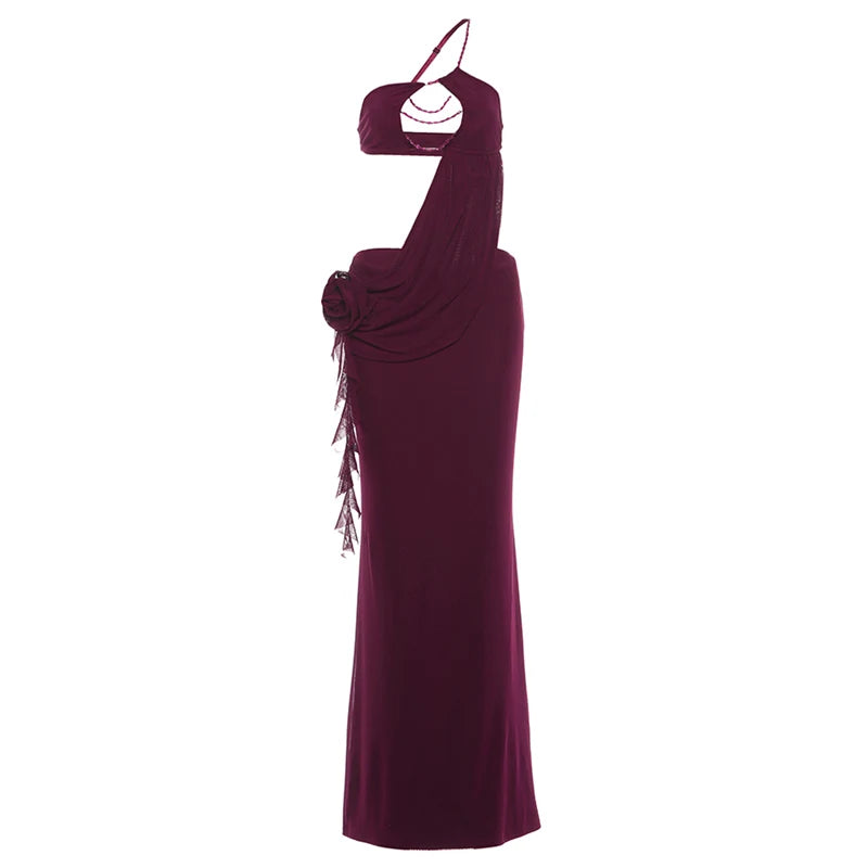 Halter Neck Patchwork Pearl Chain Bodycon Dress for Women