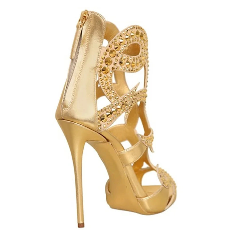 Crystal Embellished Stiletto Sandals With Zipper for Women