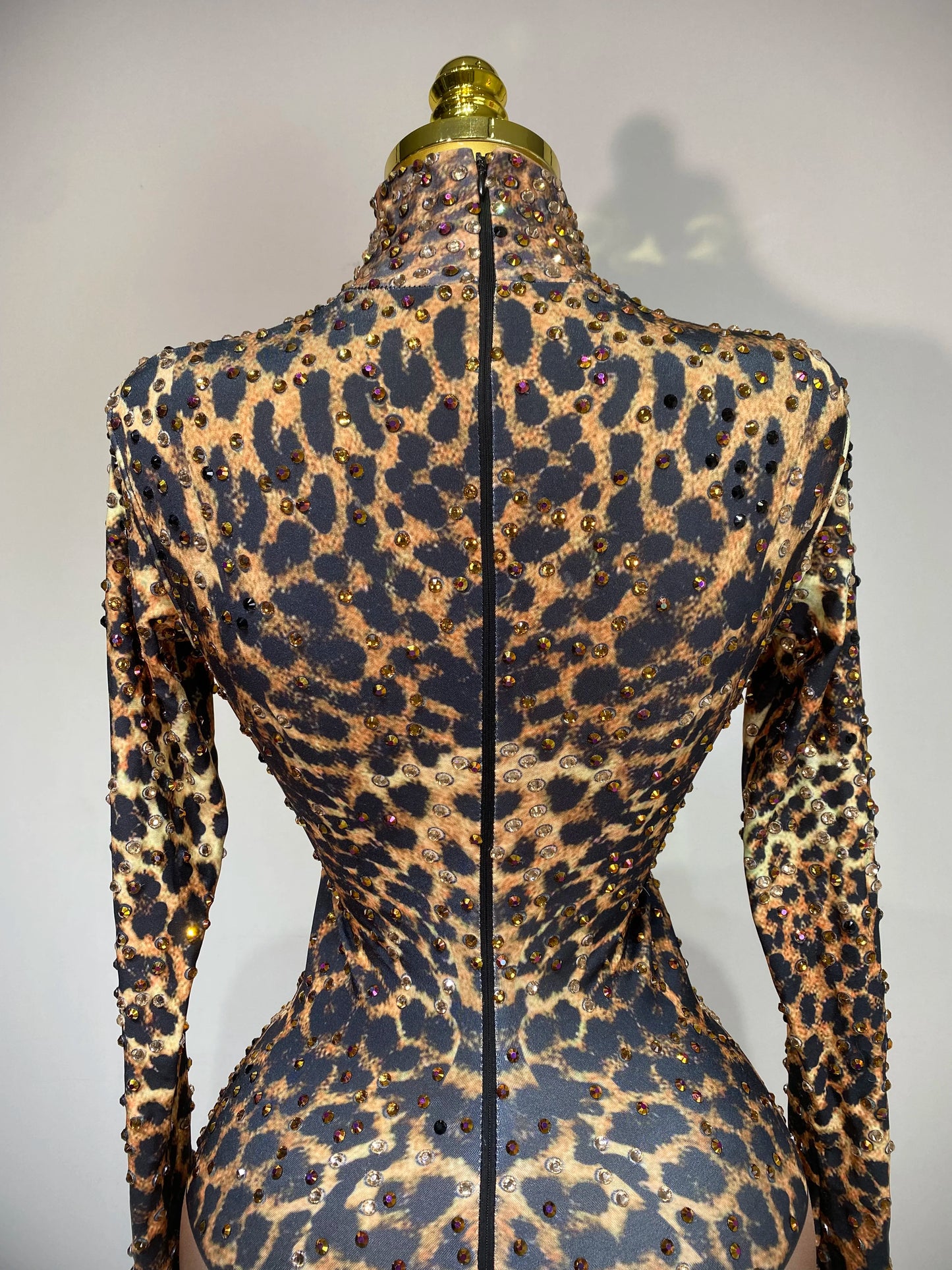 Women 2025 Stretch Leopard Print Sexy Bodycon Jumpsuit Bar Nightclub Singer Dancer Luxury Diamond Stage Performance Outfit