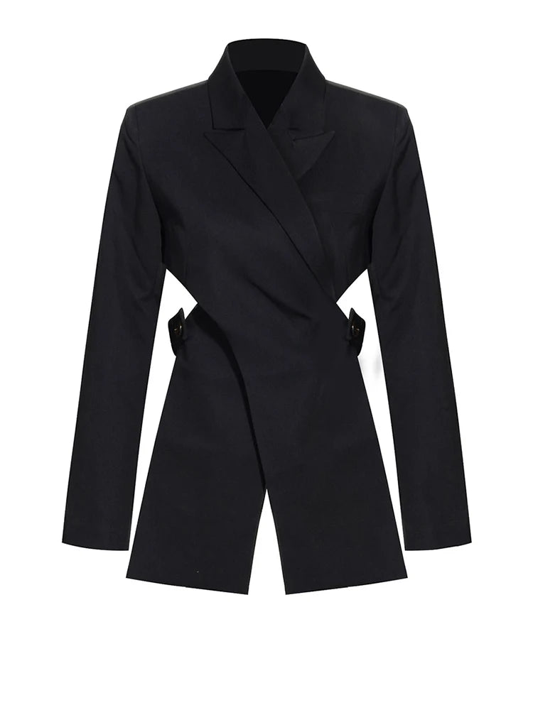 [EAM]  Women Black Cross Bandage Short Blazer New Lapel Long Sleeve Loose Fit  Jacket Fashion Tide Spring Autumn 2025 1T126