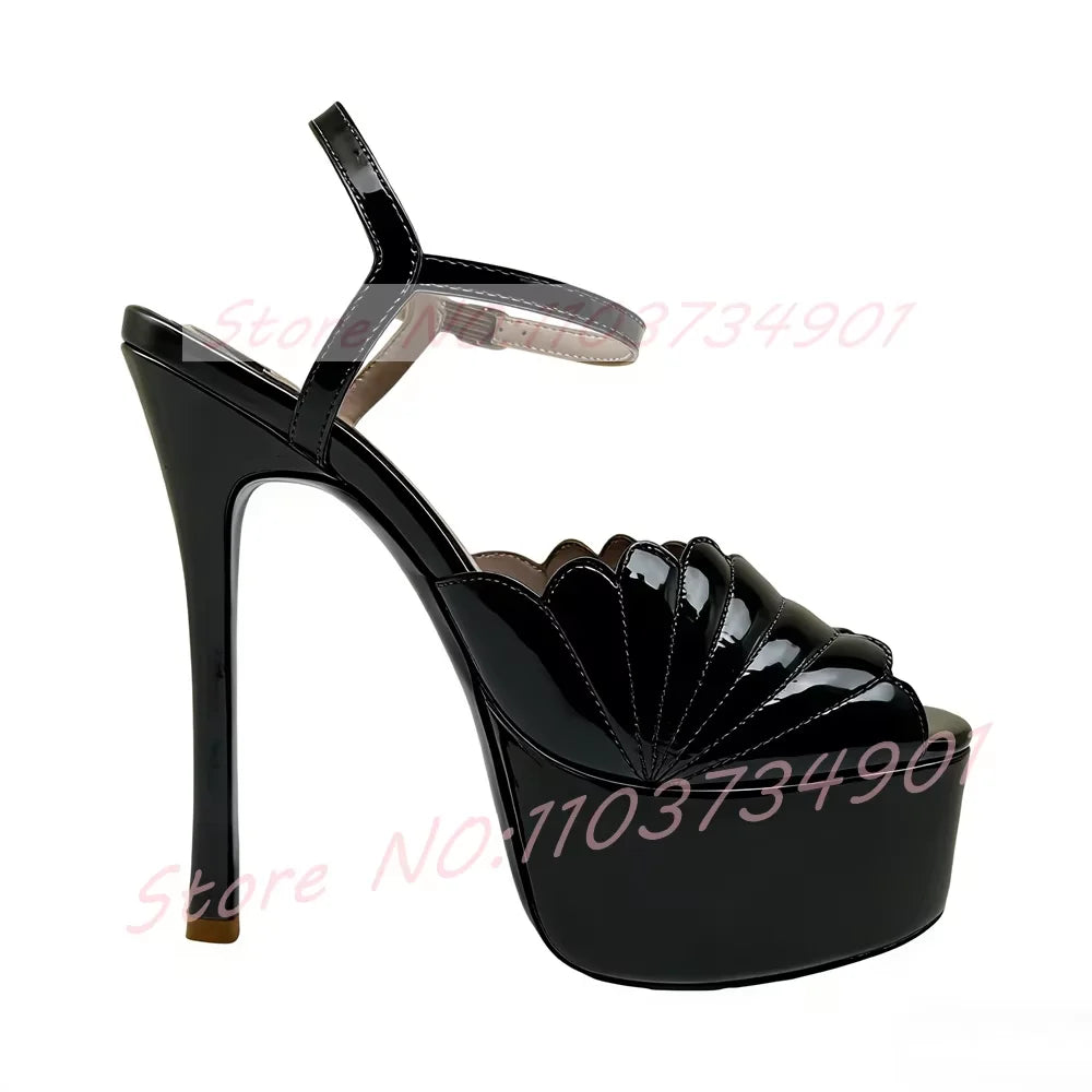 Metallic Scalloped Platform Sandals With Thin Heel For Women