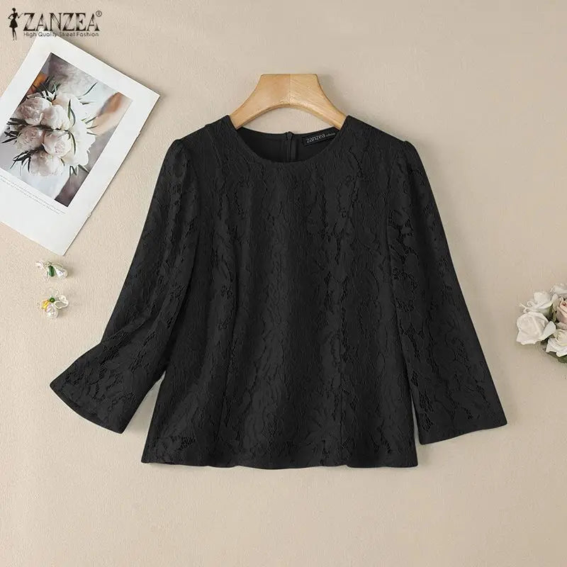 Lace Patchwork Three Quarter Sleeve Top