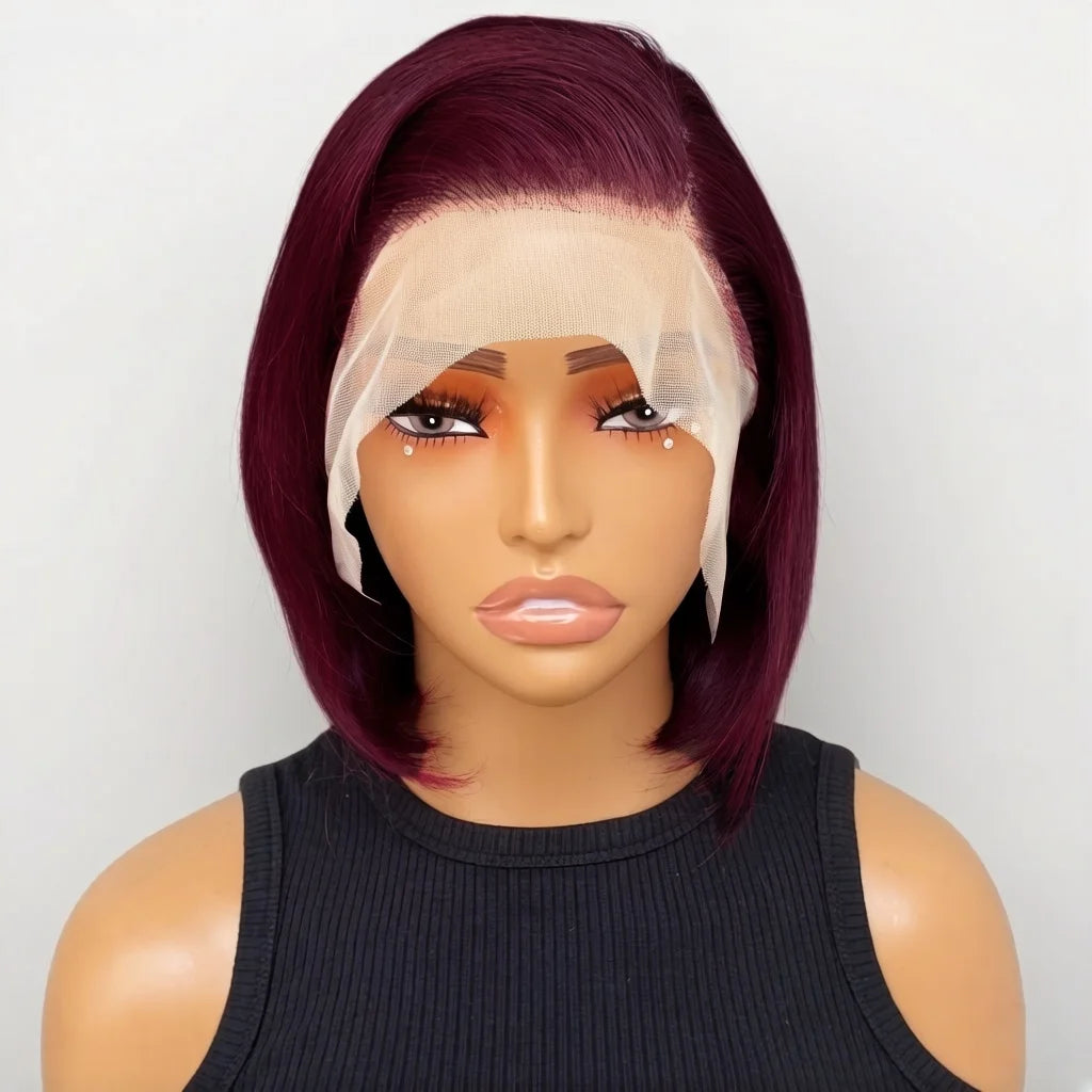 Pixie Cut Wig Remy Human Hair 13x4 Lace Front Wigs 10 Inch Short Bob Wigs Pre Plucked Short Straight 180% Density