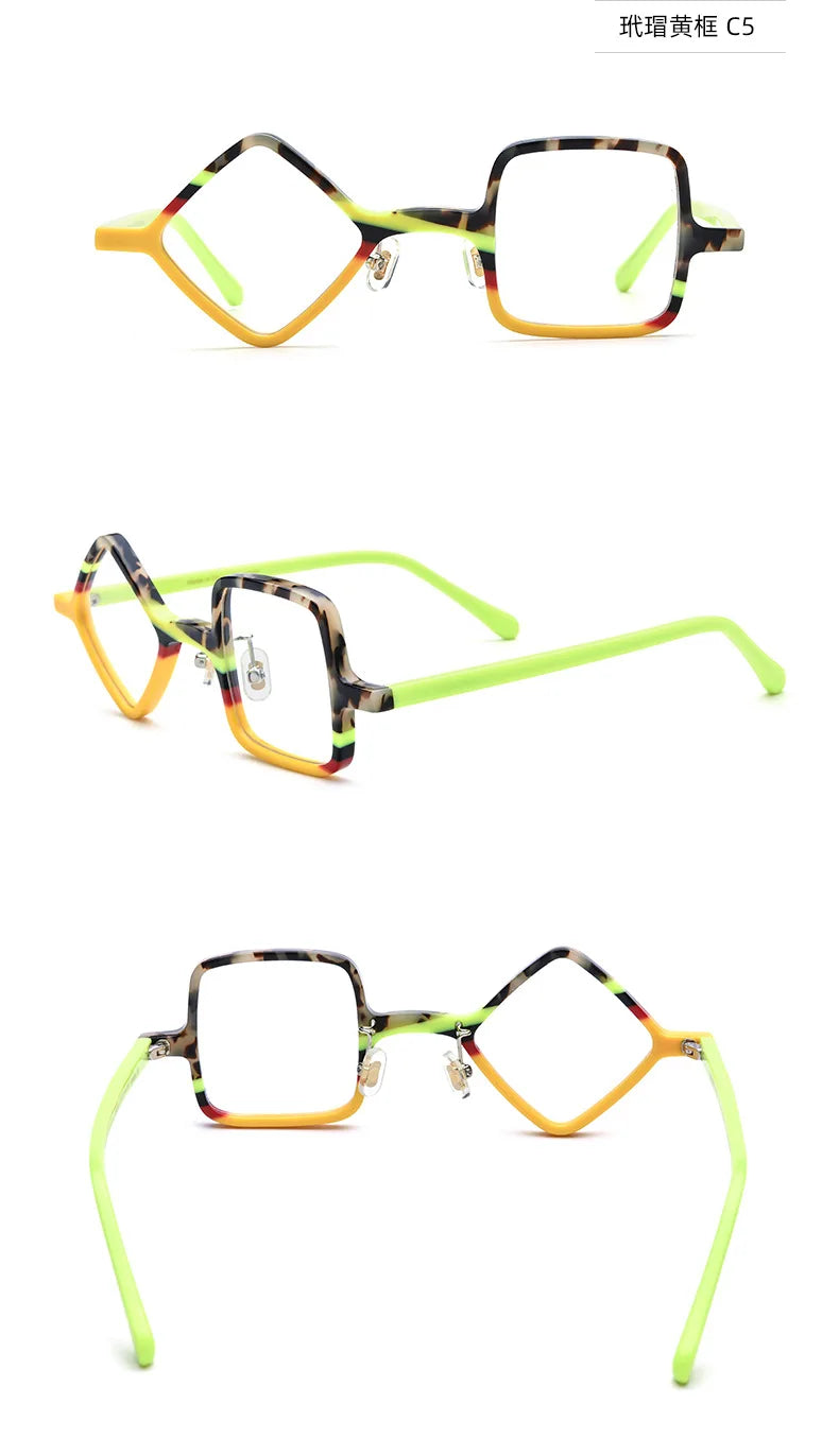 Frosted Patchwork Square Acetate Eyeglass Frames for Women