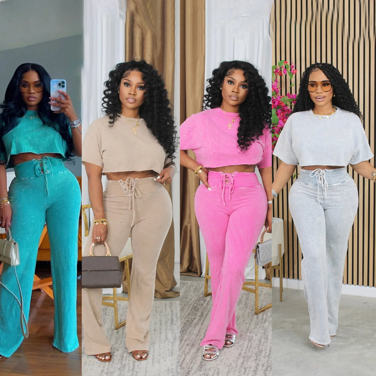 Tie Dye Crop Top and Pants Two Piece Tracksuit Set for Women