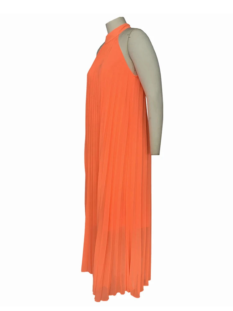 Chiffon Dresses for Women Long Elegant Evening Dress Big Size Round Woman Plus Size Sexy Pleated Halter Dress Summer Wear