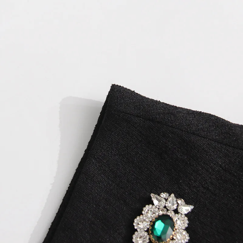 Black Diamond Encrusted Single Breasted Cropped Jacket For Women