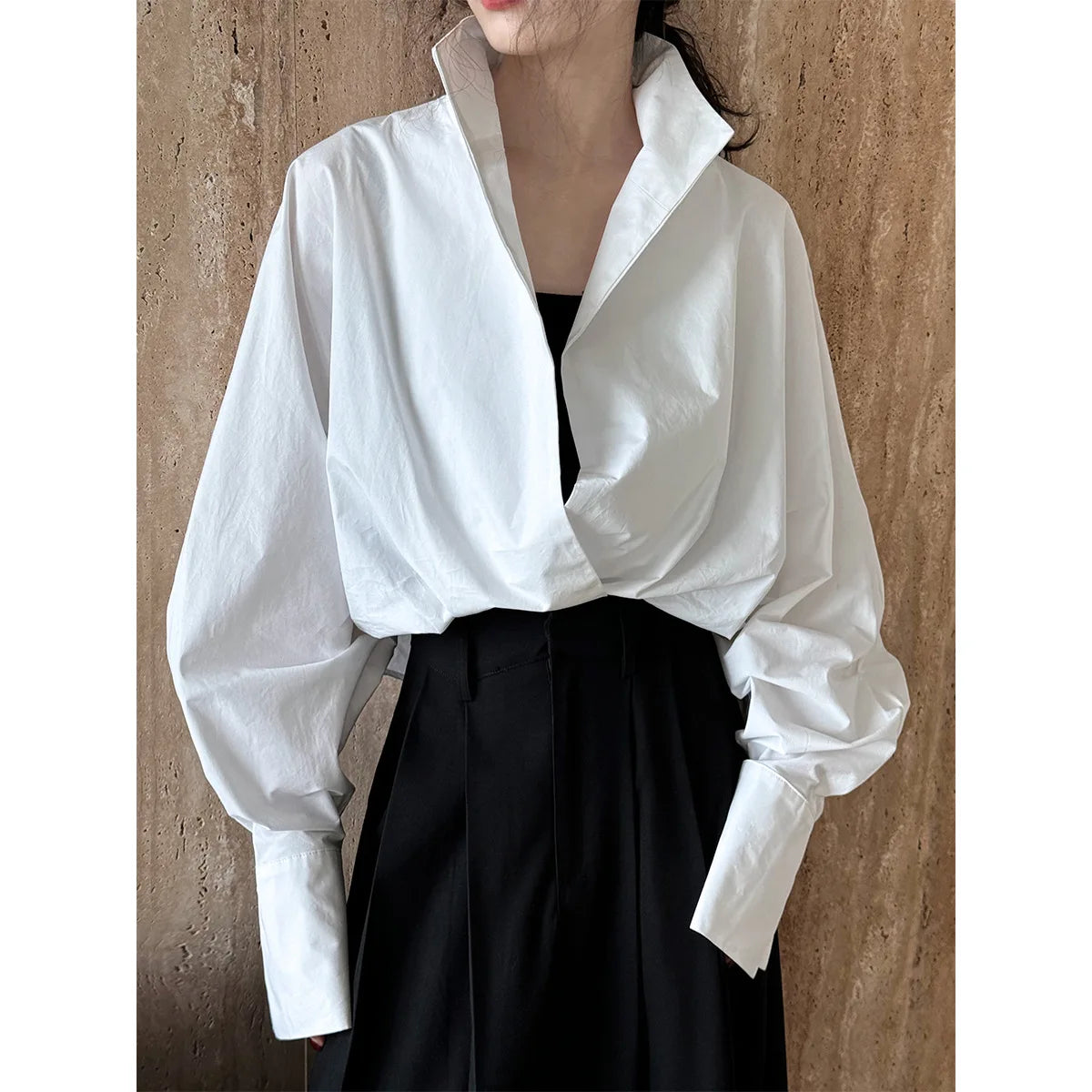 Batwing Sleeve Stand Collar Blouse