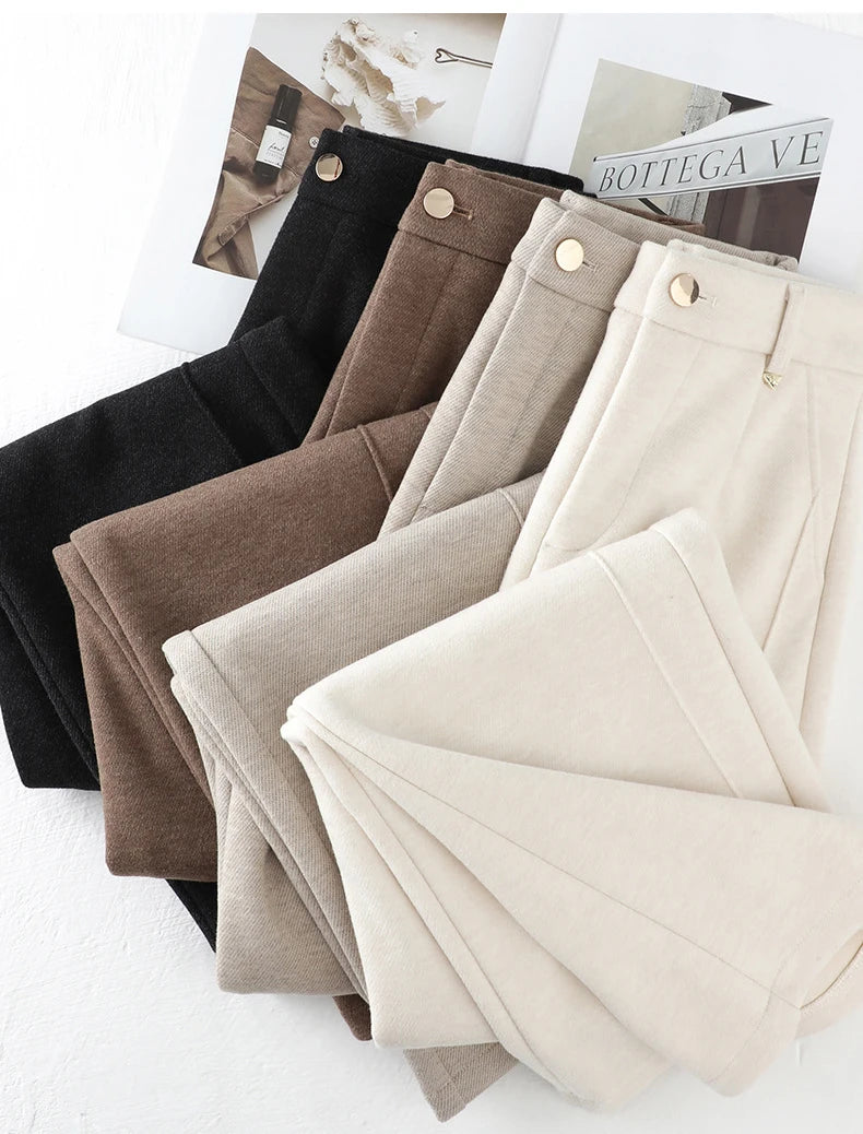 Full Length Textured Woolen Wide Leg Pants For Women