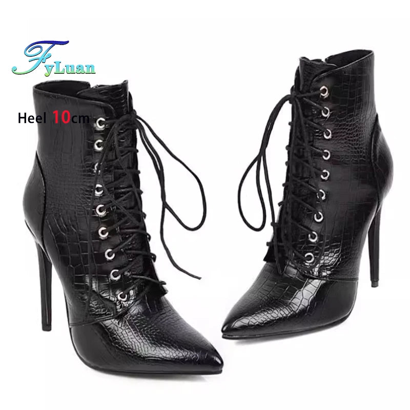 Chic Pointed Stiletto High Heel PU Leather Ankle Boots for Women