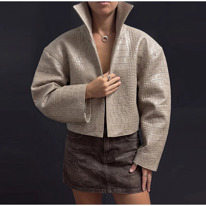 Slim Fit Single Breasted Faux Leather Jacket for Women