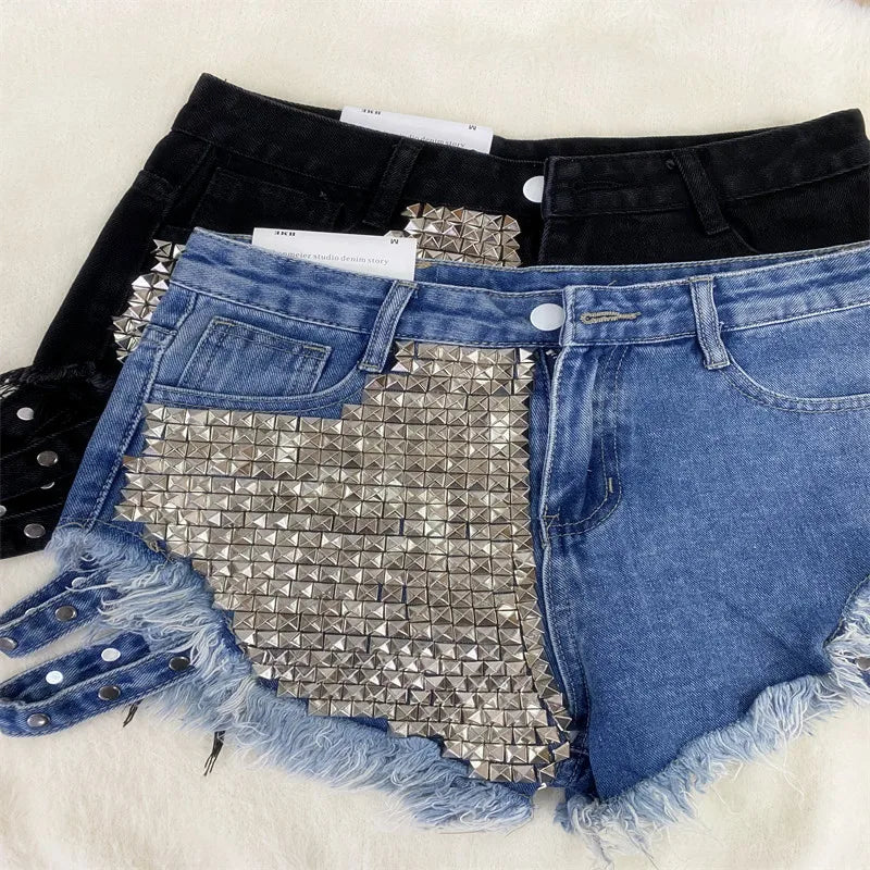 Relaxed Fit High Waisted Denim Shorts With Tassel Accents For Women