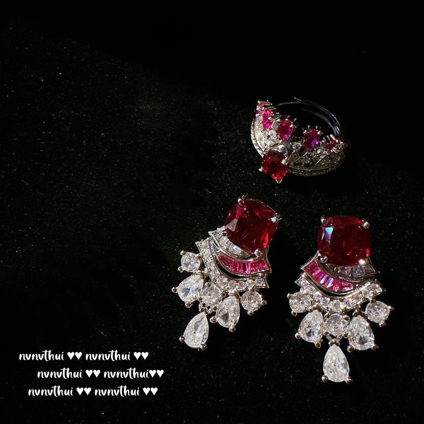Water Drop Cubic Zirconia Earring and Ring Set for Women