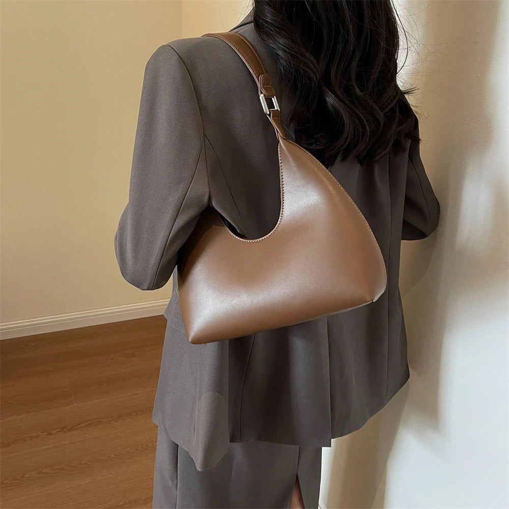 Minimalist Pure Color Polyurethane Leather Shoulder Bag for Women