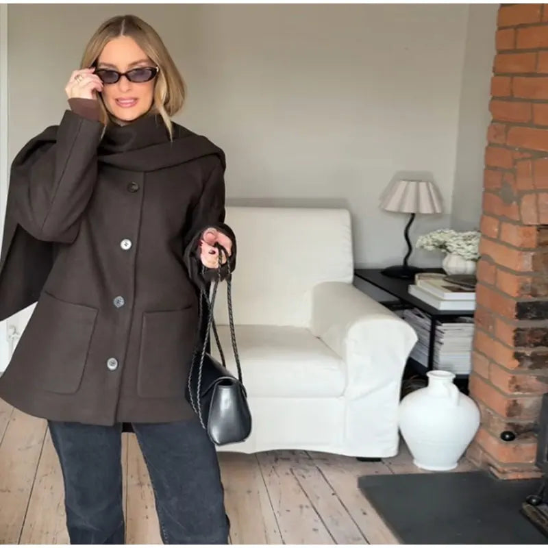 Classic Long Trench Coat With Detachable Scarf for Women