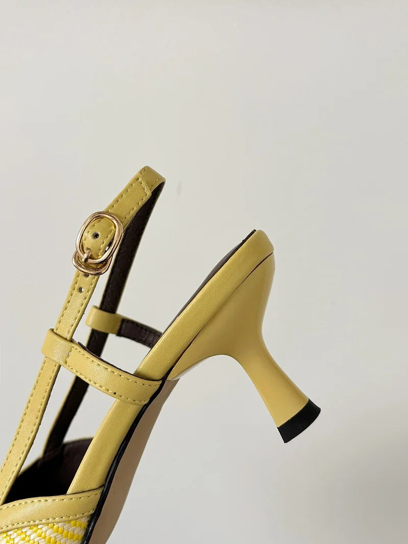 Elegant Bowtie Weave Sandals With Buckle for Women