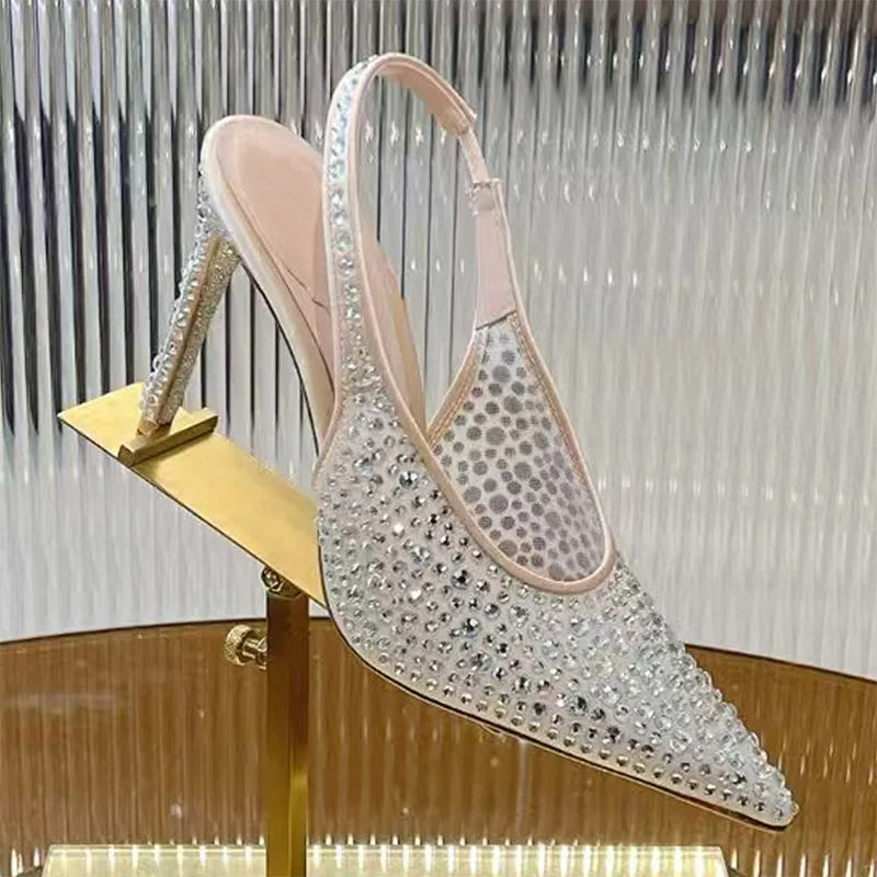 Crystal Embellished Pointed Toe Stiletto Pumps for Women
