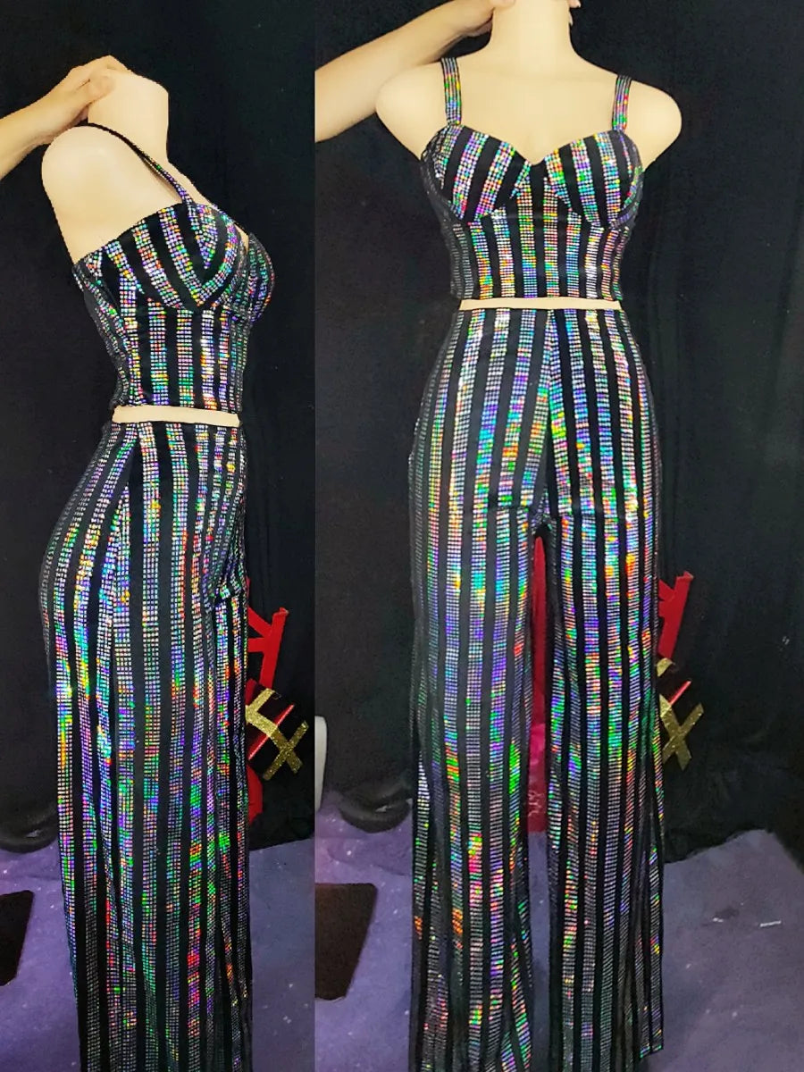 Glitter Sequined Concert Performance Outfit Set for Women