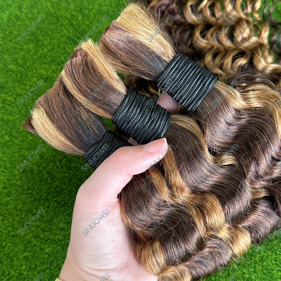 Honey Blonde Deep Wave Human Hair Braiding Extensions for Women