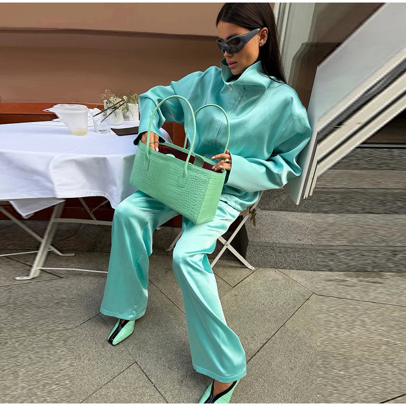 Lapel Jacket and Ruffle Hem Shorts Two-Piece Set for Women