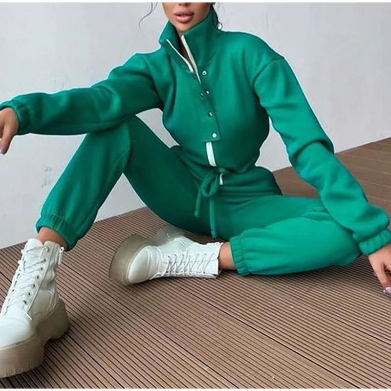 Casual Stand Collar Long Sleeve Jumpsuit for Women