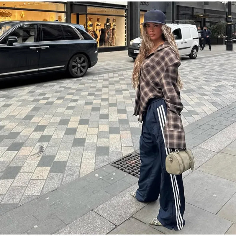 Chic Tailored Plaid Women's Shirts Unique Laple Contrast Full Sleeve Oversize Female Blouse 2025 Autumn Fashion Lady Streetwears