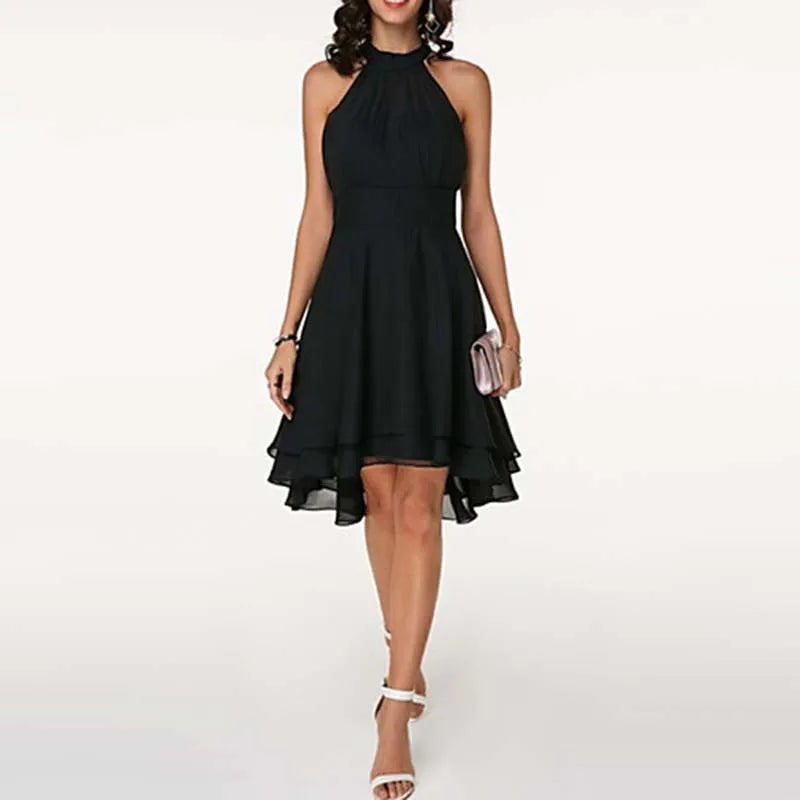 Elegant Sleeveless Halter Neck Chiffon Midi Dress for Women