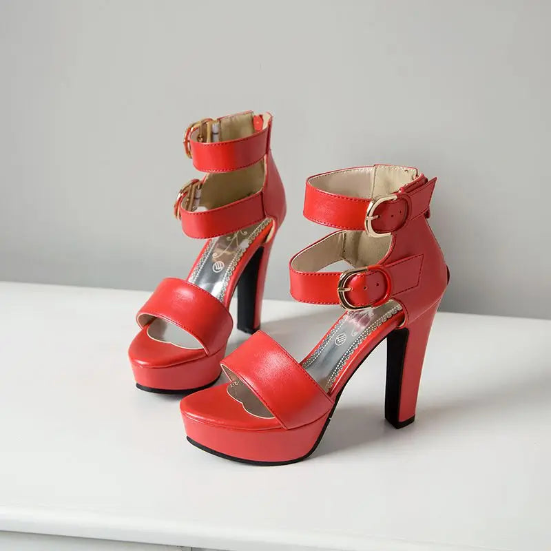 Chunky Platform Sandals with Zipper Buckles for Women