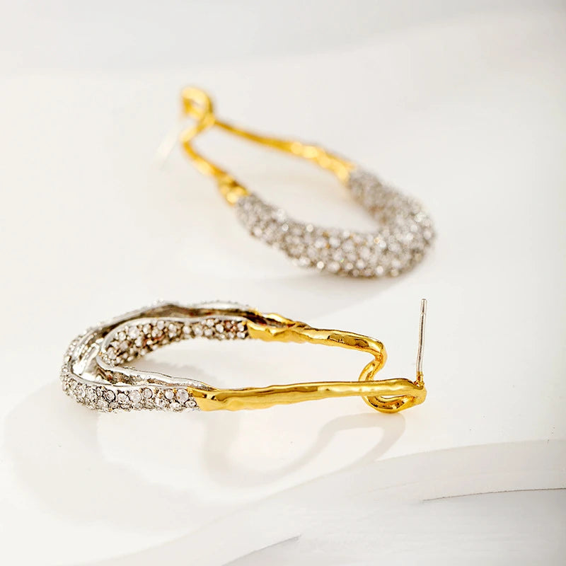 Stylish Geometric Two Tone Copper Stud Earrings for Women