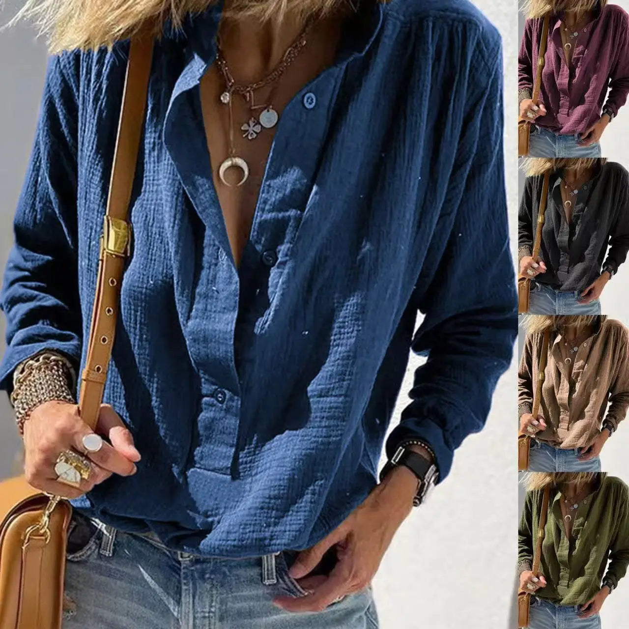 Long-sleeved cotton and linen women's shirt 2025 autumn loose single-breasted lapel casual shirt, office women's clothes