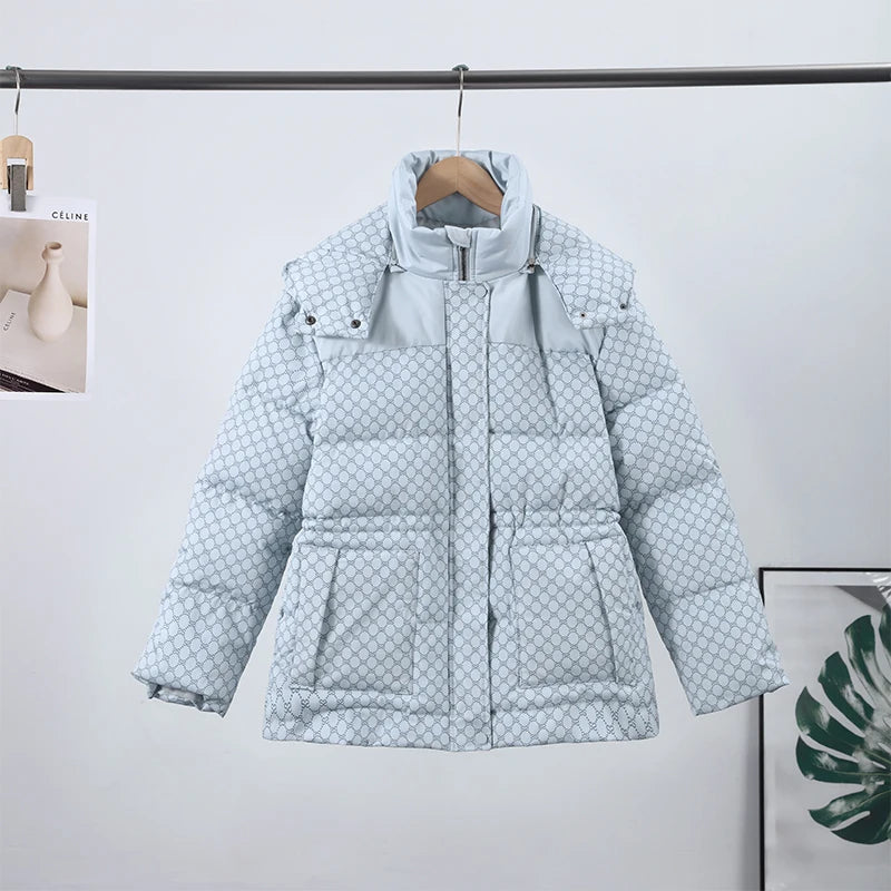 Casual Printed Hooded Cotton Coat With Zipper For Women