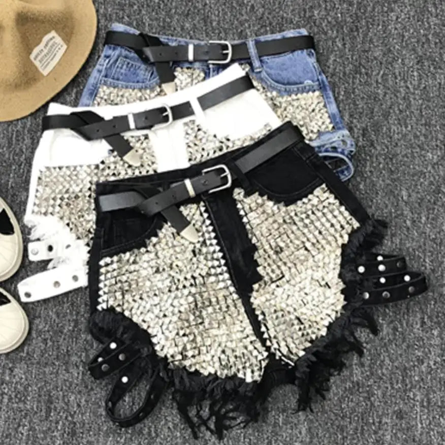 Relaxed Fit High Waisted Denim Shorts With Tassel Accents For Women