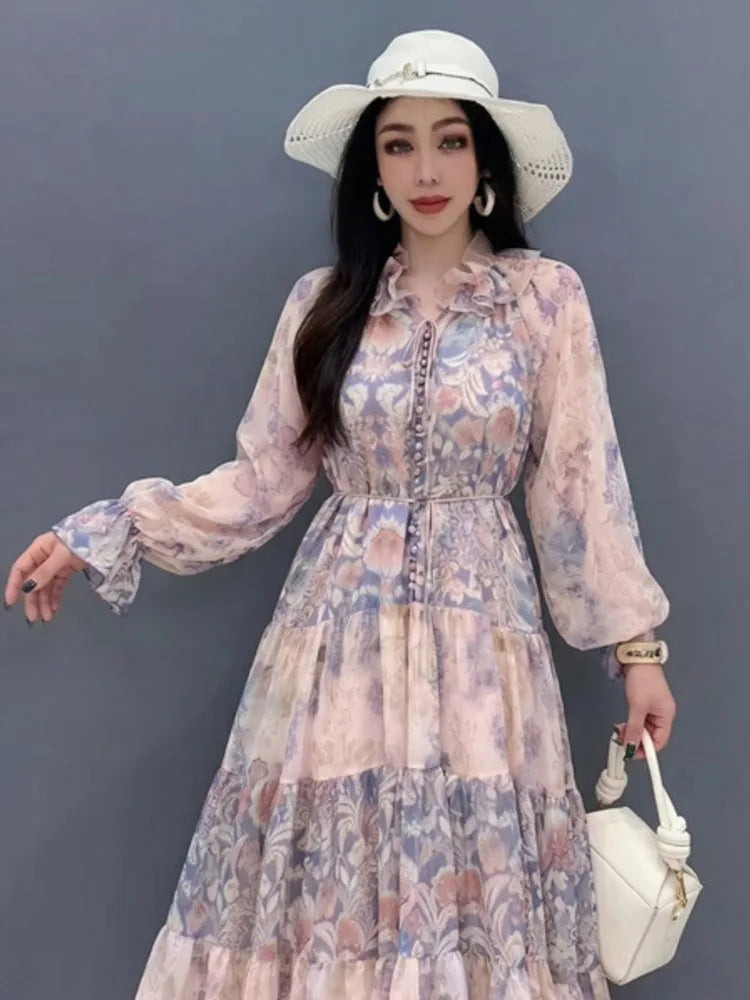 Printed Long Sleeve Maxi Dress