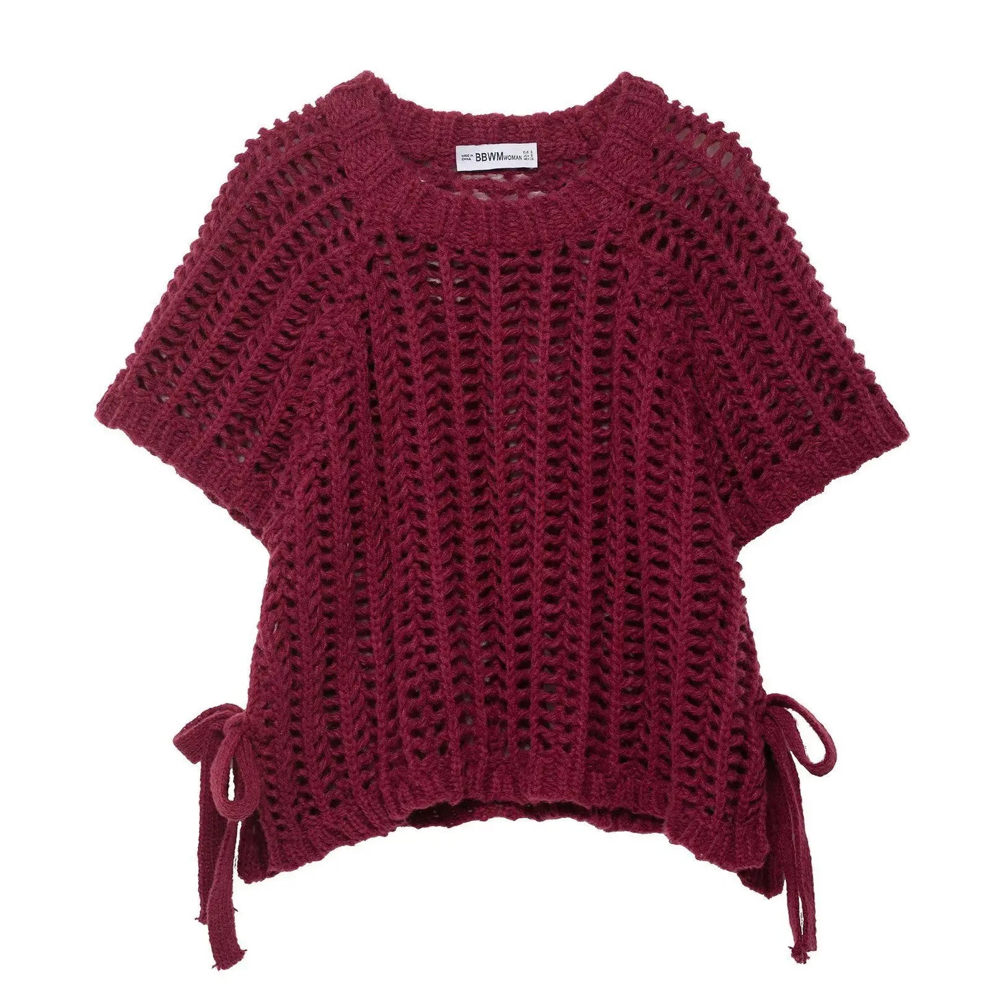 Soft Crochet With Side Bow Short Sleeves Knit Top For Women