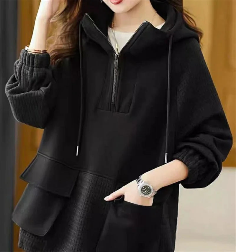 Sweatershirt Japanese Cotton Jacket Women's Autumn And winter New Female Coat Hooded Long-Sleeved Coat Coffee Black Shirt Plus