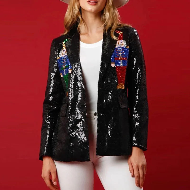 Long Sleeve Sequin Shimmer Blazer Jacket for Women