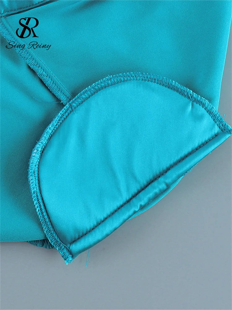 Slim Fit Satin Long Sleeve Button-Up Blouse for Women