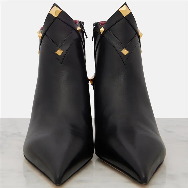Studded Leather with Gold Rivet Detail Ankle Boots for Women