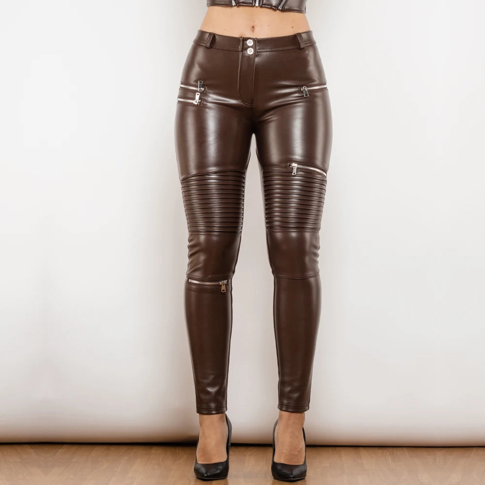 Gothic High Waisted Slim Fit PU Leather Pants for Women